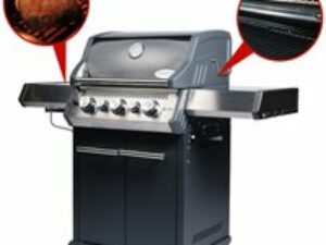 SANTOS S-318 mit Seiten- & Heckbrenner, Schwarz inkl. Drehspieß, Rostheber & Silikonablage