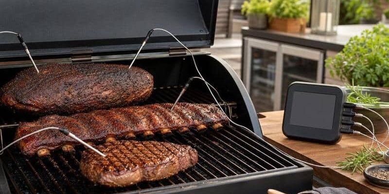 Grillthermometer mit vier Fühlern als unverzichtbares Zubehör für BBQ, Grillen, Smoken und Outdoorküche