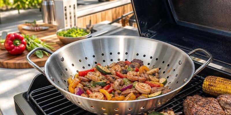 Grillwok aus Edelstahl als unverzichtbares Zubehör für BBQ, Grillen, Smoken und die Outdoorküche
