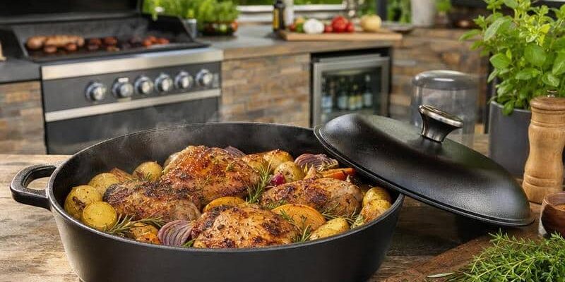 Gusspfanne mit Deckel als unverzichtbares Zubehör für BBQ, Grillen, Smoken und die Outdoorküche