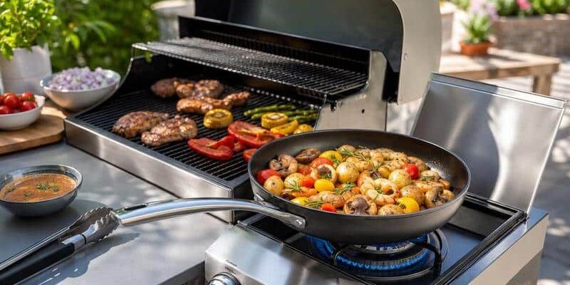 Pfanne für den Seitenbrenner als starkes Zubehör für BBQ, Grillen, Smoken und die Outdoorküche